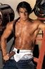 model in white jock strap
